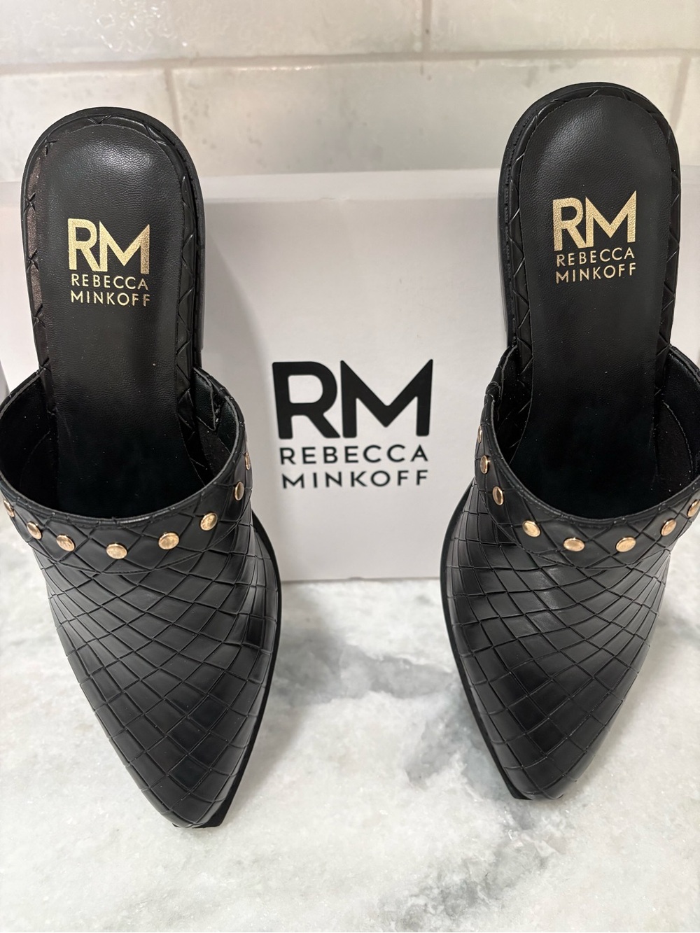 Rebecca Minkoff Barb Studded Croc-Embossed Mule | Black | Size 7 | NWT - Picture 8 of 8